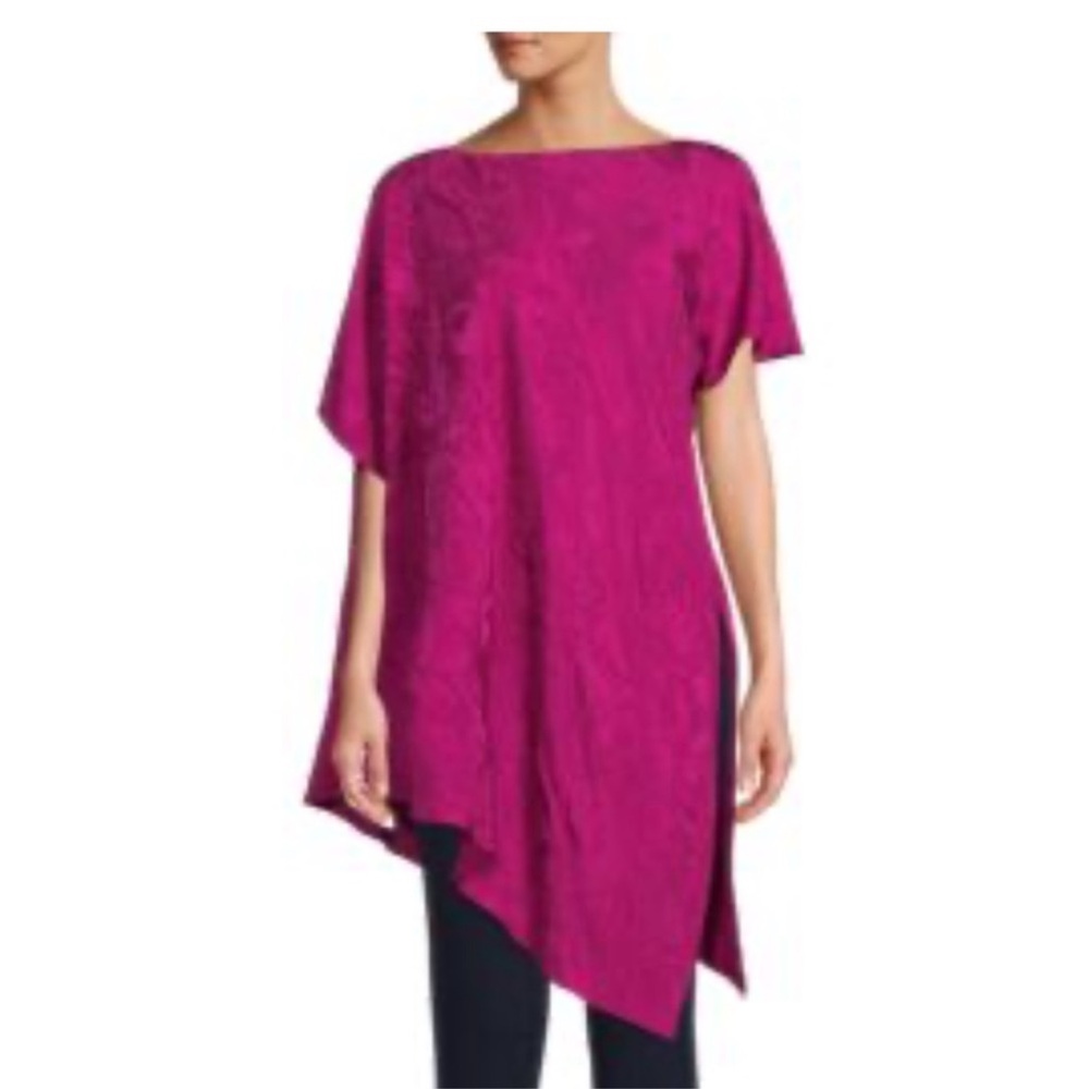 **Etro Fuchsia 100% Silk Off-the-Shoulder Shark Bite Tunic Top